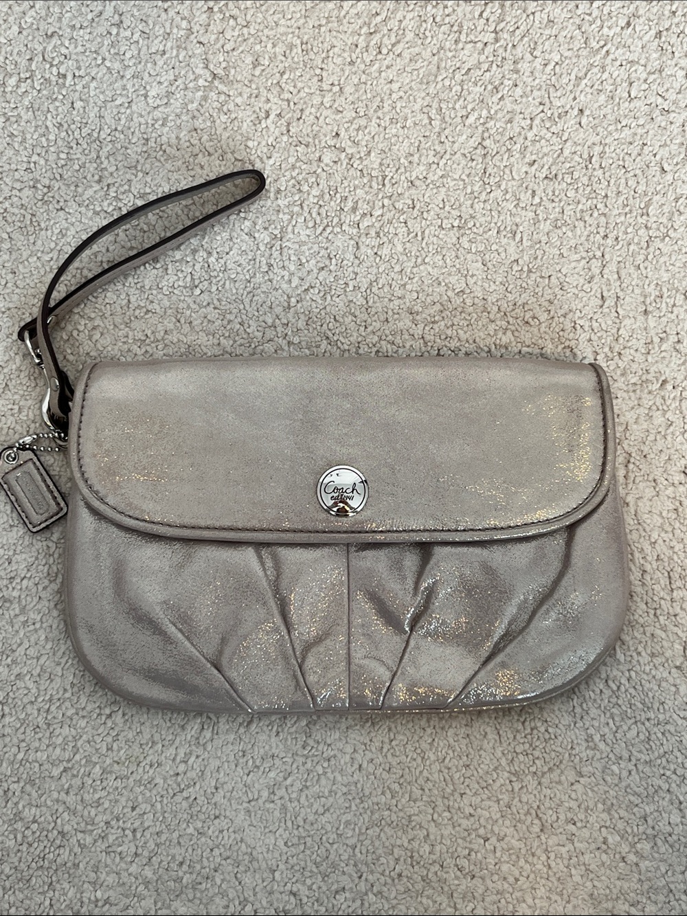 Vintage Coach Metallic Silver Wristlet Clutch
